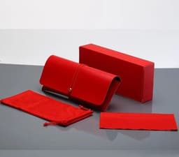 image-Leather Glasses Case with Bag and Cloth - Black 17.7cm