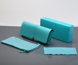 image-Leather Glasses Case with Bag and Cloth - Black 17.7cm