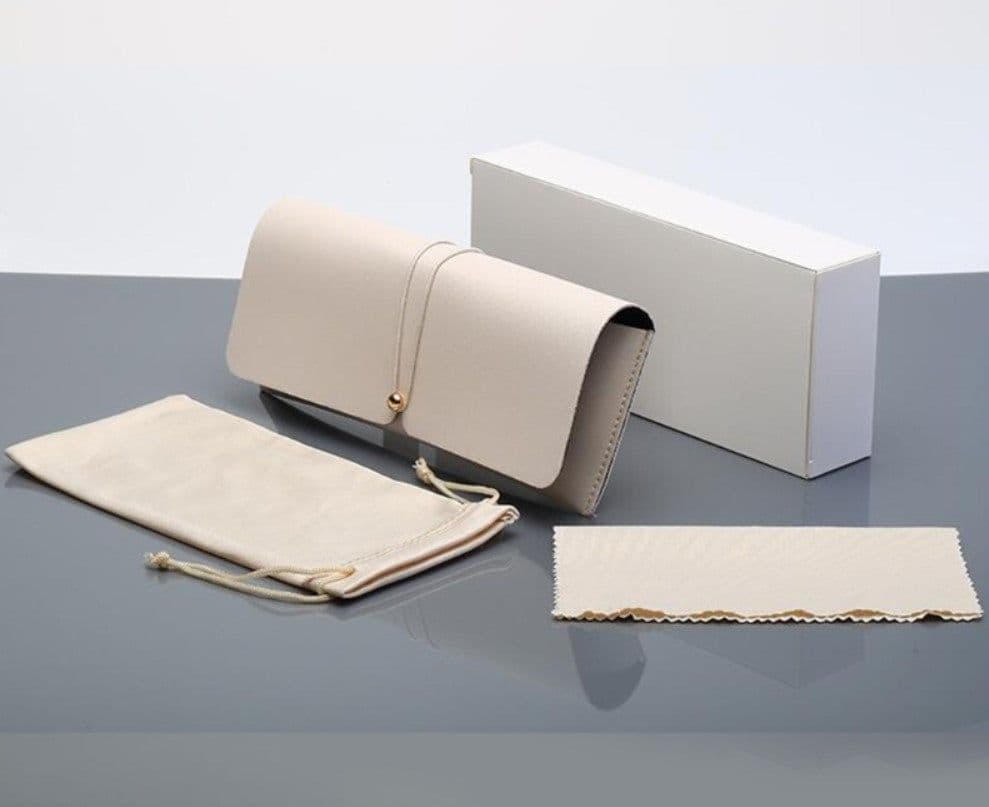 image-Leather Glasses Case with Bag and Cloth - Black 17.7cm