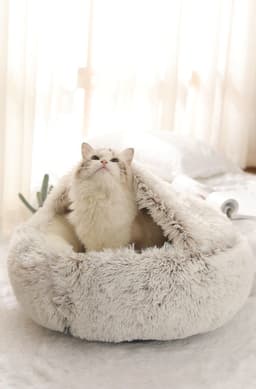 image-Pet Bed Round Plush Sleeping Nest for Cats and Dogs 35cm