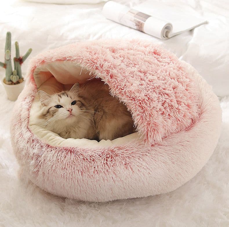 image-Pet Bed Round Plush Sleeping Nest for Cats and Dogs 35cm