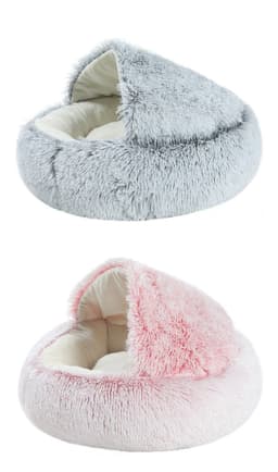 image-Pet Bed Round Plush Sleeping Nest for Cats and Dogs 35cm