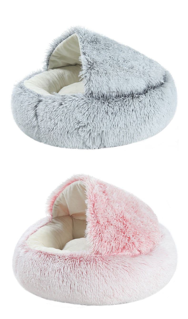 image-Pet Bed Round Plush Sleeping Nest for Cats and Dogs 35cm