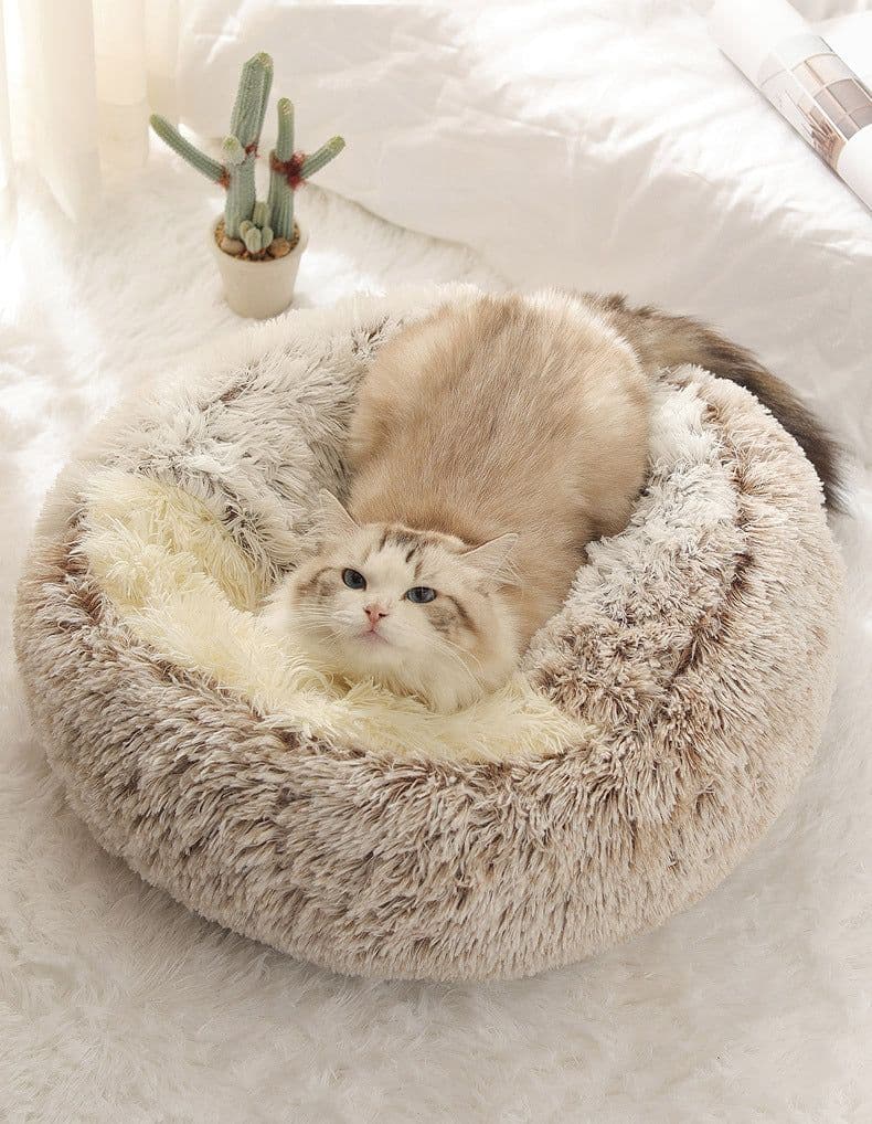 image-Pet Bed Round Plush Sleeping Nest for Cats and Dogs 35cm