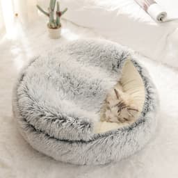 image-Pet Bed Round Plush Sleeping Nest for Cats and Dogs 35cm