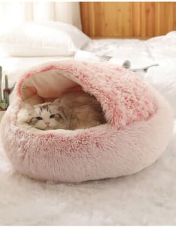 image-Pet Bed Round Plush Sleeping Nest for Cats and Dogs 35cm