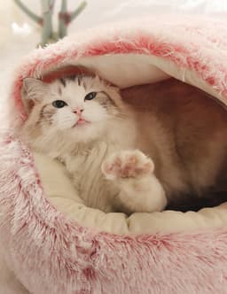 image-Pet Bed Round Plush Sleeping Nest for Cats and Dogs 35cm