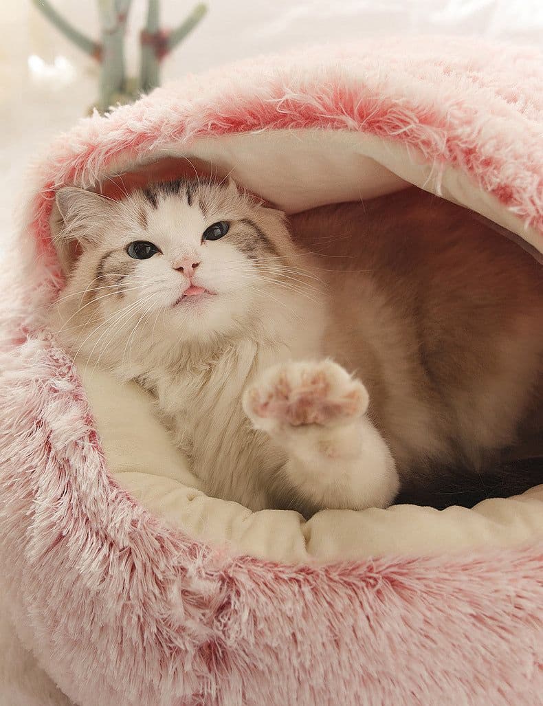 image-Pet Bed Round Plush Sleeping Nest for Cats and Dogs 35cm