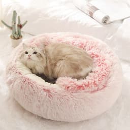 image-Pet Bed Round Plush Sleeping Nest for Cats and Dogs 35cm