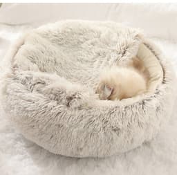 image-Pet Bed Round Plush Sleeping Nest for Cats and Dogs 35cm