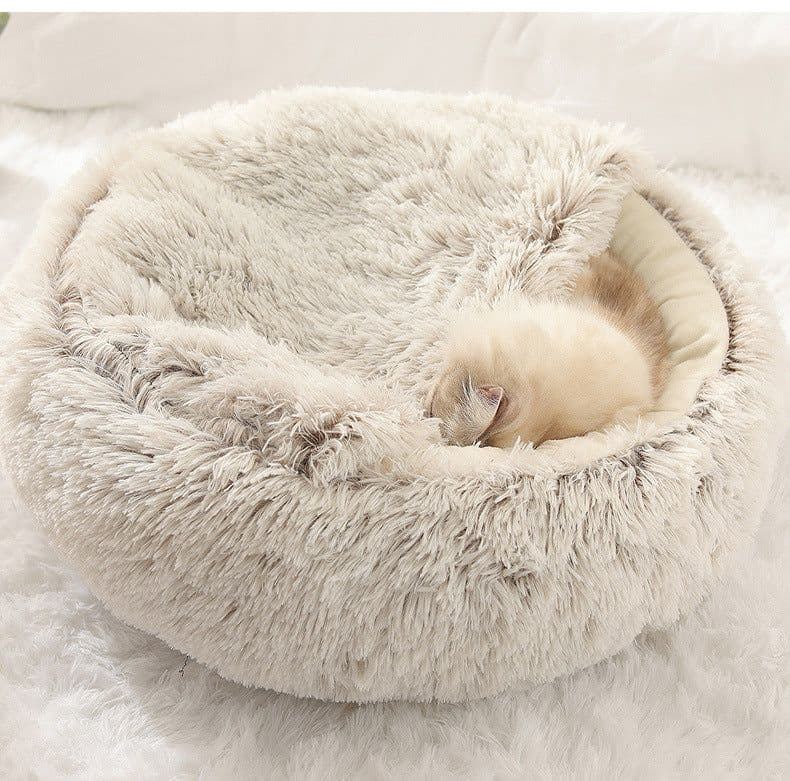 image-Pet Bed Round Plush Sleeping Nest for Cats and Dogs 35cm