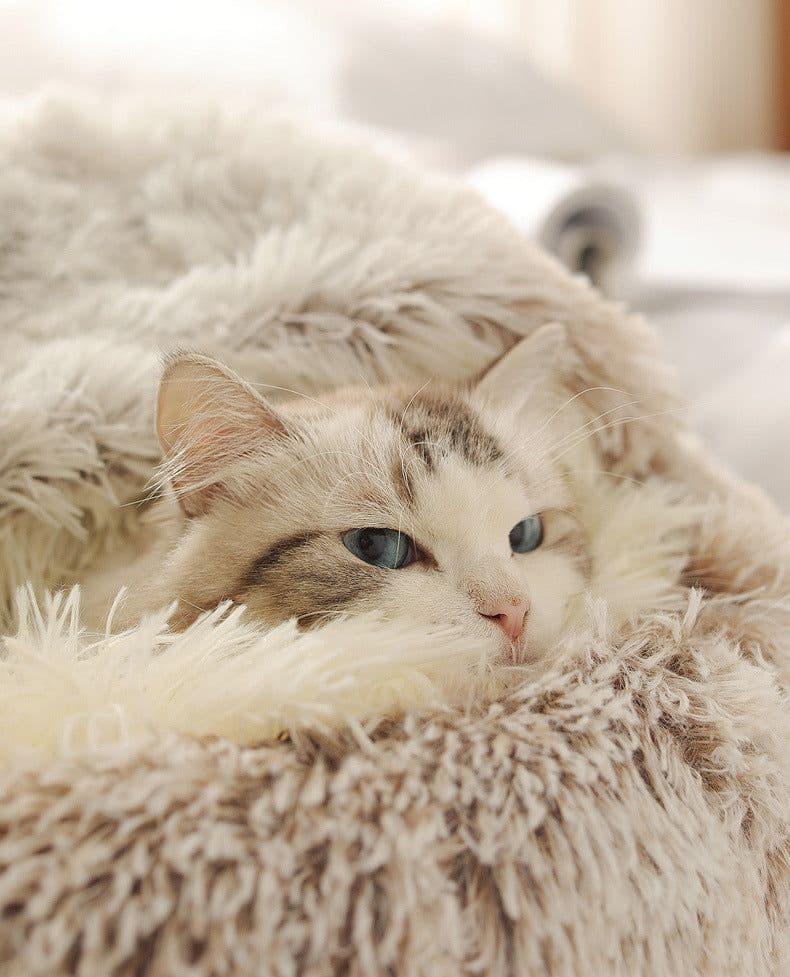 image-Pet Bed Round Plush Sleeping Nest for Cats and Dogs 35cm