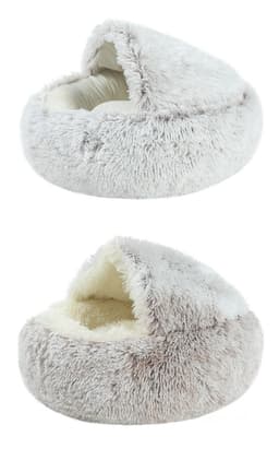 image-Pet Bed Round Plush Sleeping Nest for Cats and Dogs 35cm