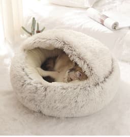 image-Pet Bed Round Plush Sleeping Nest for Cats and Dogs 35cm