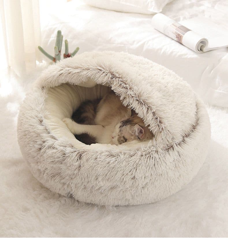 image-Pet Bed Round Plush Sleeping Nest for Cats and Dogs 35cm