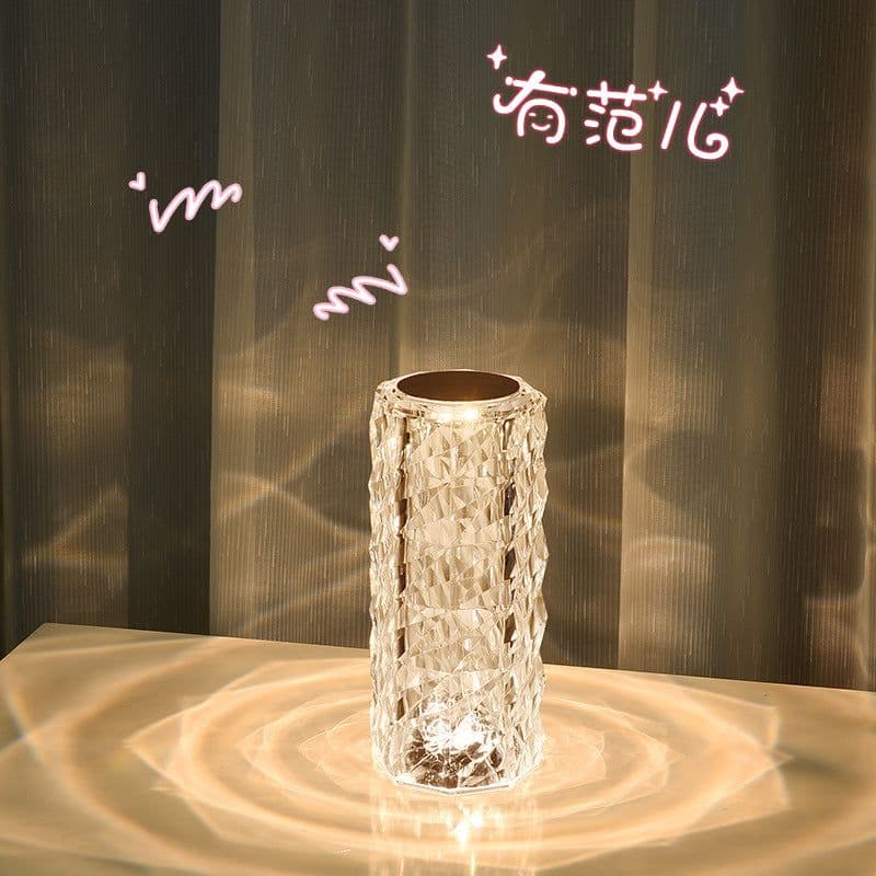 image-Crystal Rose Table Lamp Touch Charging Bedside Lamp with Diamond Bar