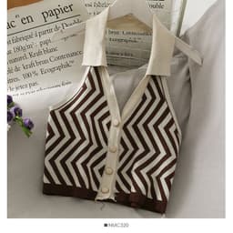 image-Women's Striped Knit Halter Vest Top - Button Front Sleeveless Blouse