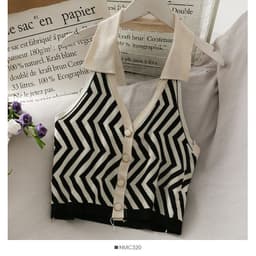 image-Women's Striped Knit Halter Vest Top - Button Front Sleeveless Blouse