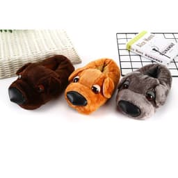 image-Big Head Dog Plush Slippers - Warm Animal Cartoon Home Shoes