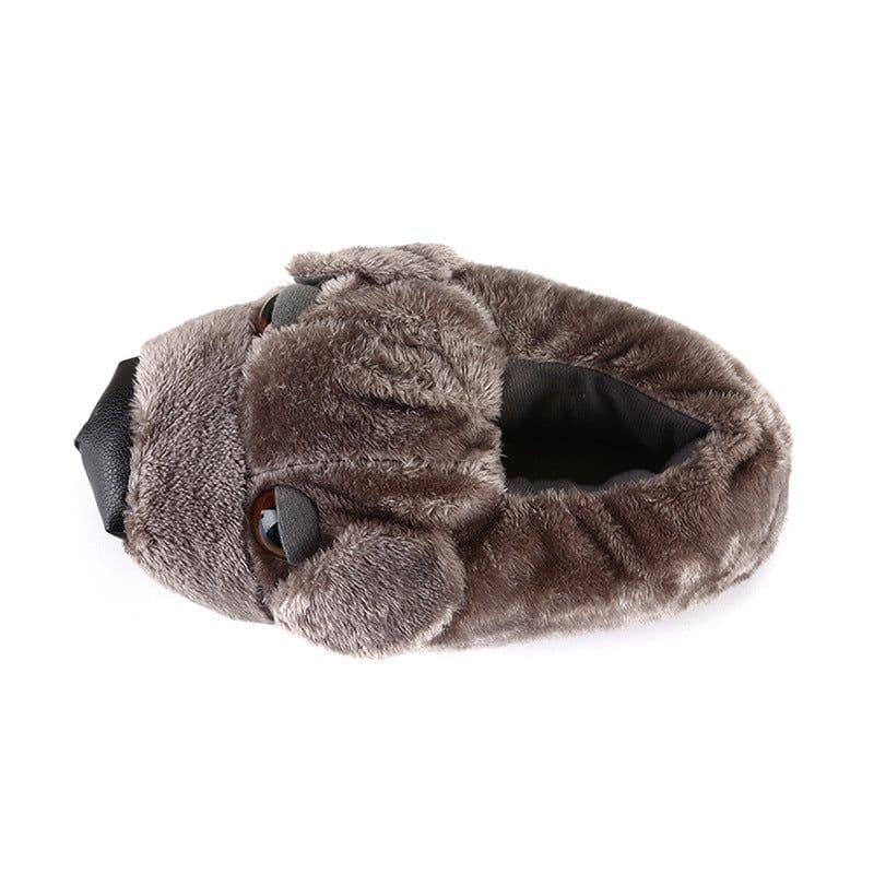 image-Big Head Dog Plush Slippers - Warm Animal Cartoon Home Shoes