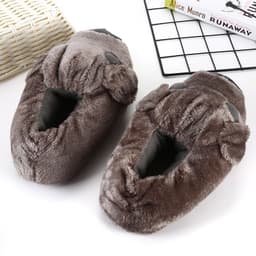 image-Big Head Dog Plush Slippers - Warm Animal Cartoon Home Shoes