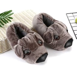 image-Big Head Dog Plush Slippers - Warm Animal Cartoon Home Shoes