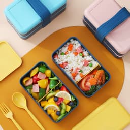 image-Portable Lunch Box with Utensils - Microwave Safe Food Container