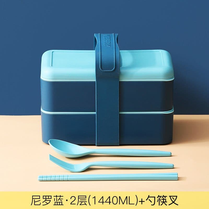 image-Portable Lunch Box with Utensils - Microwave Safe Food Container