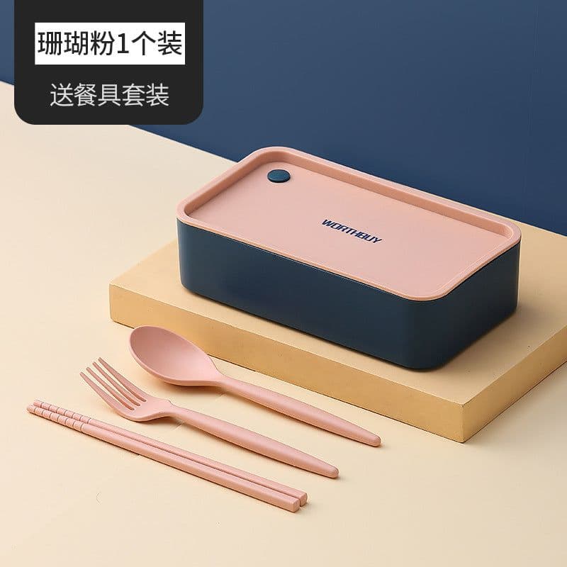 image-Portable Lunch Box with Utensils - Microwave Safe Food Container
