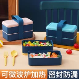 image-Portable Lunch Box with Utensils - Microwave Safe Food Container
