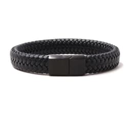 image-Tiger Eye Stone Beaded Bracelet with Black Leather Magnetic Buckle