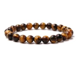 image-Tiger Eye Stone Beaded Bracelet with Black Leather Magnetic Buckle