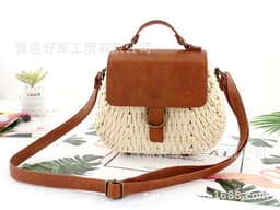 image-Women's Retro Straw Woven Beach Messenger Bag Small Oval Rattan