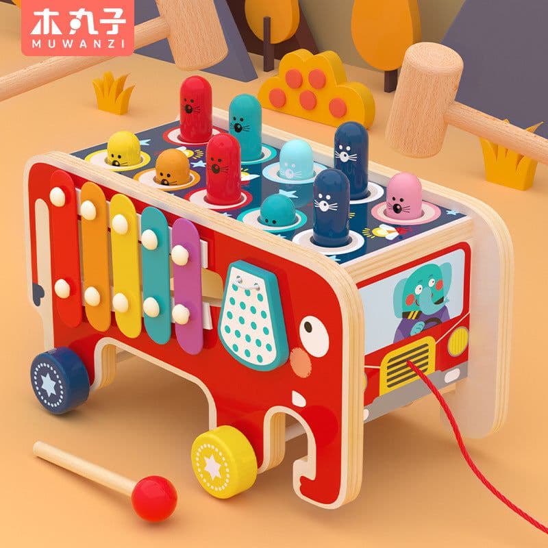 image-MWZ Wooden Whack-a-Mole Happy Bus Educational Toy Ages 4-6