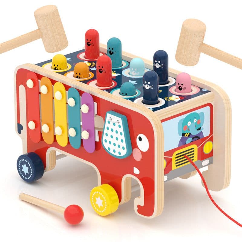image-MWZ Wooden Whack-a-Mole Happy Bus Educational Toy Ages 4-6