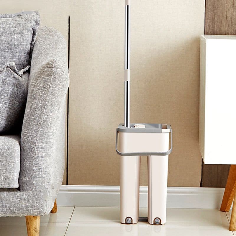image-Flat Mop and Bucket Set Hands-Free Wet Dry Stainless Steel
