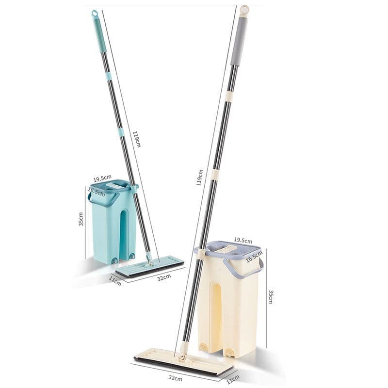 image-Flat Mop and Bucket Set Hands-Free Wet Dry Stainless Steel