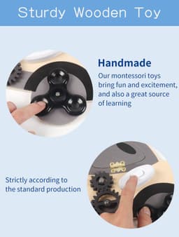 image-Wooden Car Busy Board Toy with Music Steering Wheel for Infants