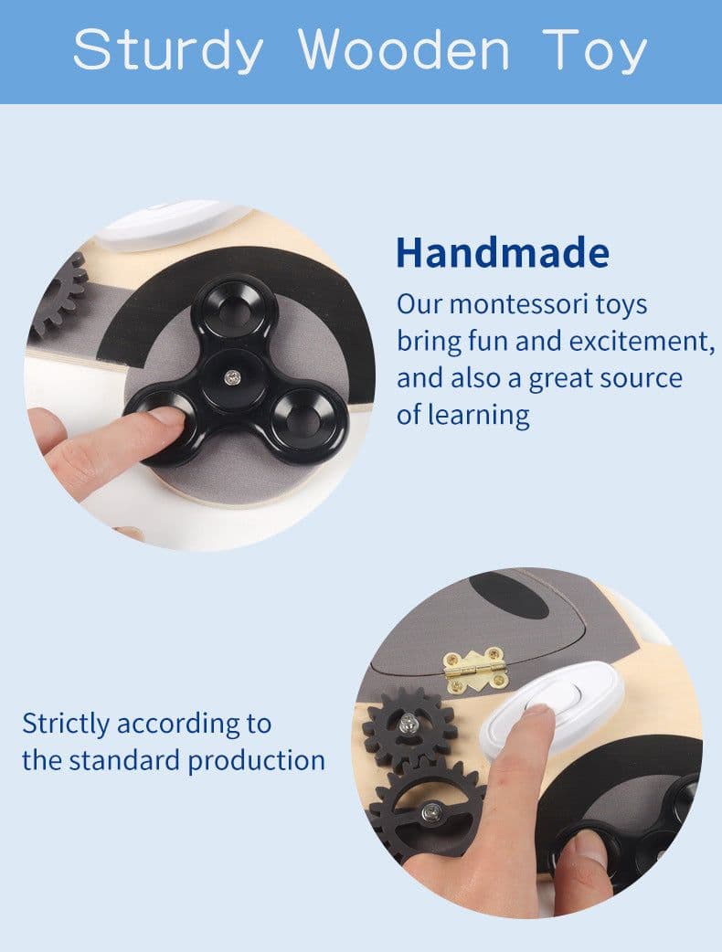 image-Wooden Car Busy Board Toy with Music Steering Wheel for Infants
