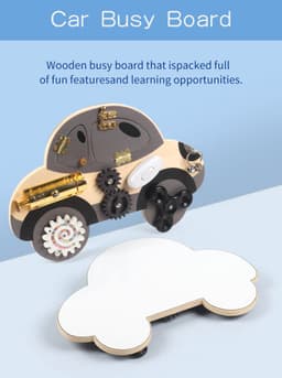 image-Wooden Car Busy Board Toy with Music Steering Wheel for Infants