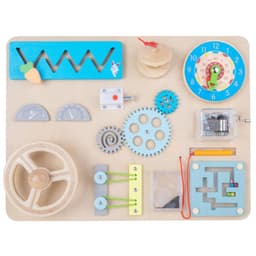 image-Wooden Car Busy Board Toy with Music Steering Wheel for Infants