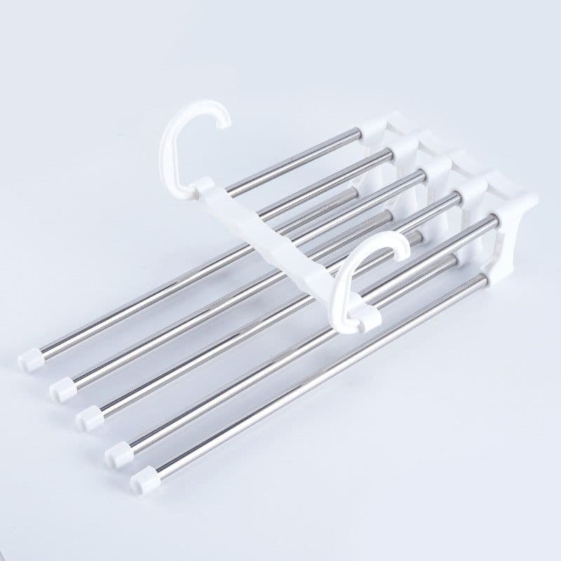 image-Stainless Steel 5-Tier Folding Trouser Hanger Rack Space Saver