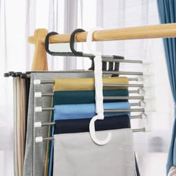 image-Stainless Steel 5-Tier Folding Trouser Hanger Rack Space Saver