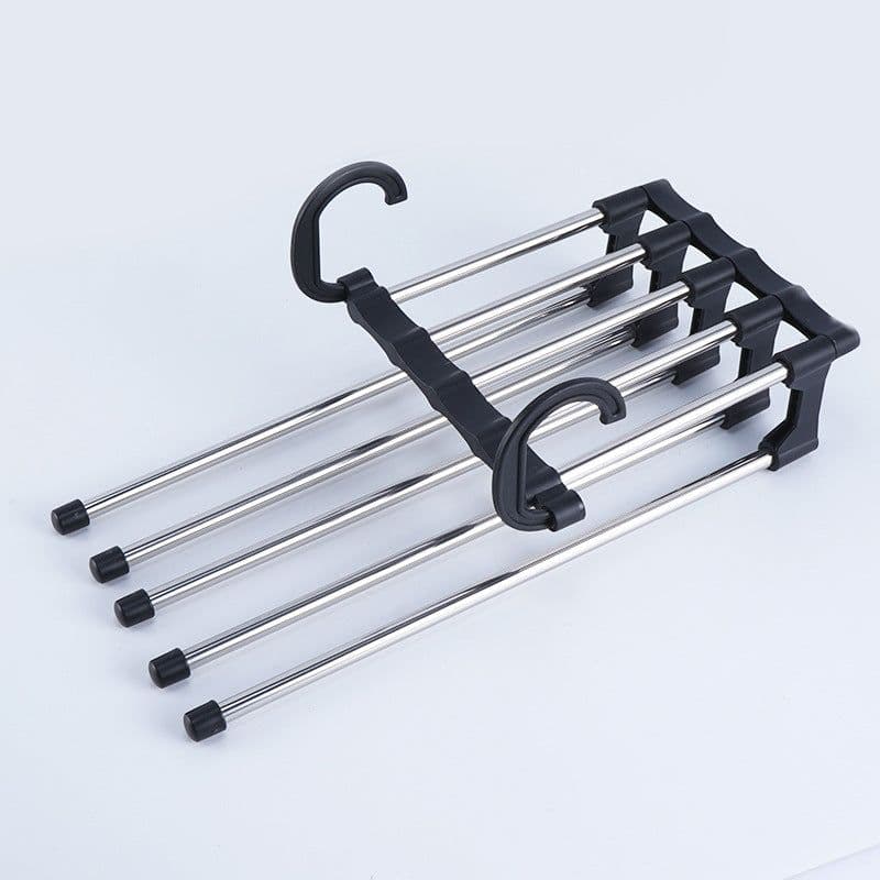 image-Stainless Steel 5-Tier Folding Trouser Hanger Rack Space Saver