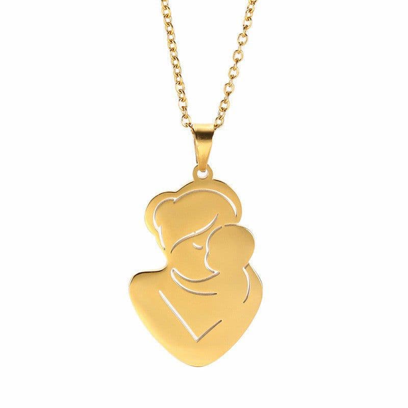 image-Mother and Baby Necklace Gold Stainless Steel Cartoon Pendant