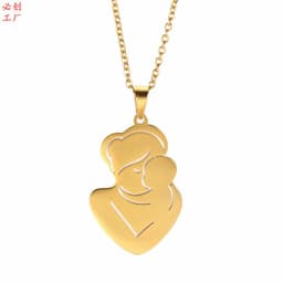 image-Mother and Baby Necklace Gold Stainless Steel Cartoon Pendant