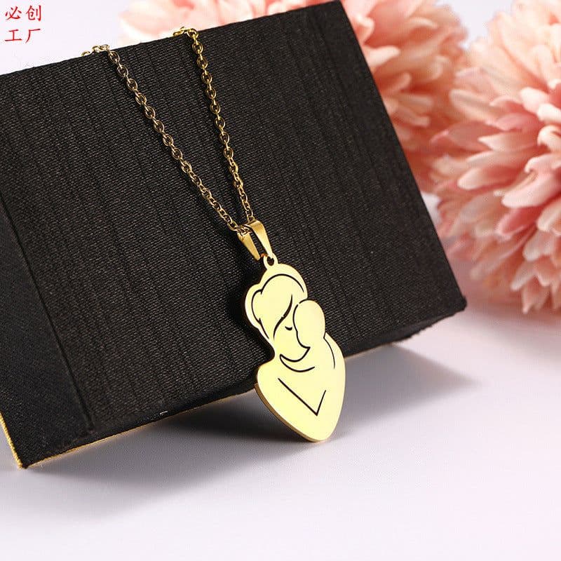 image-Mother and Baby Necklace Gold Stainless Steel Cartoon Pendant