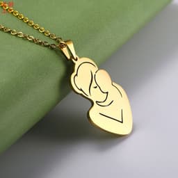 image-Mother and Baby Necklace Gold Stainless Steel Cartoon Pendant