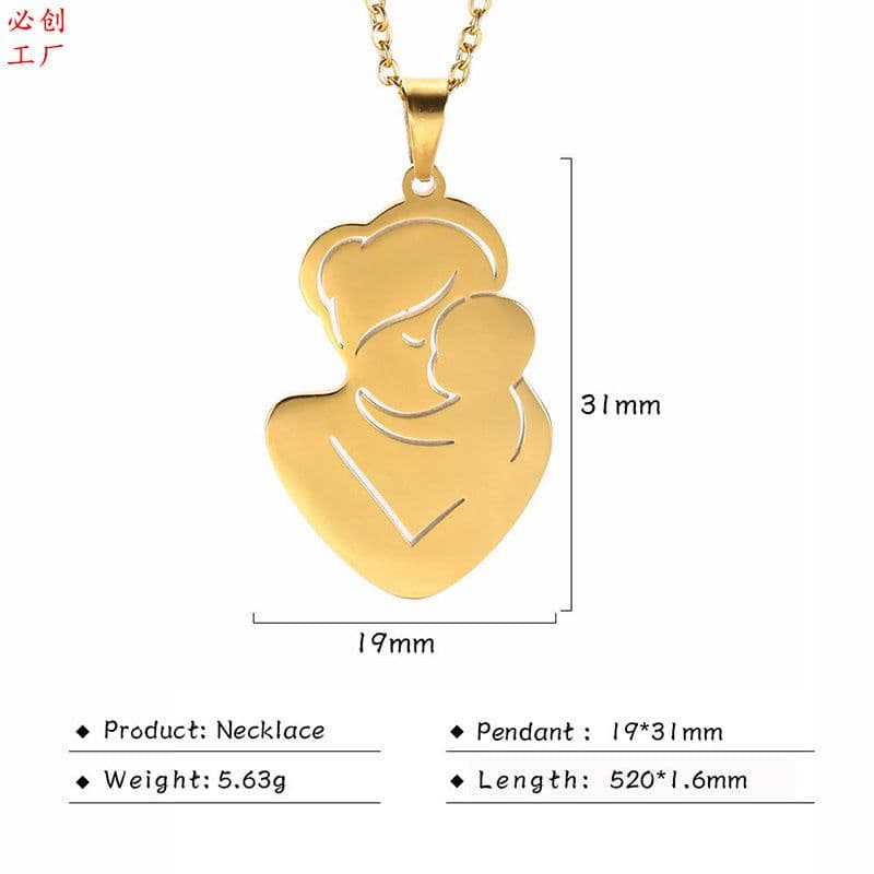 image-Mother and Baby Necklace Gold Stainless Steel Cartoon Pendant