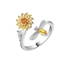 image-Sunflower Bee Diamond Open Ring Adjustable Rotating Design